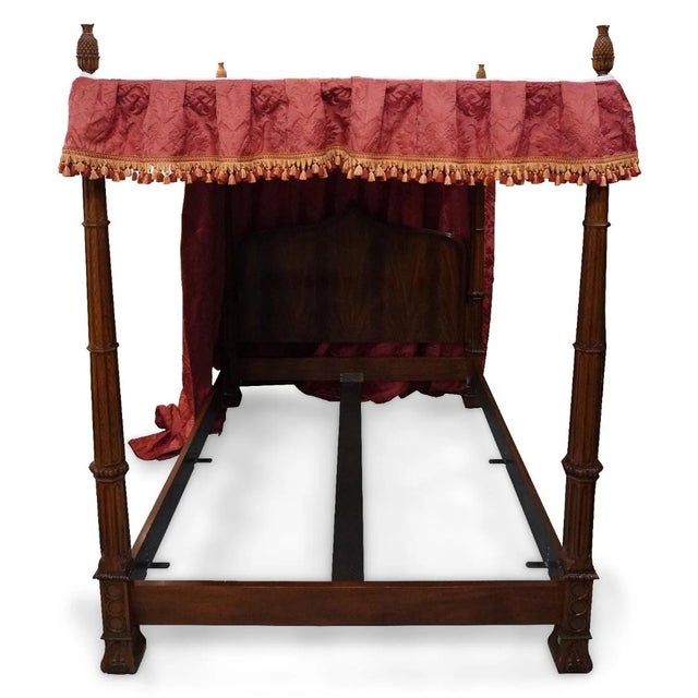 Store Item: BAKER Mahogany Gothic Style 4 Post King Size Canopy Bed Red Damask Canopy Description: Outstanding Baker King...