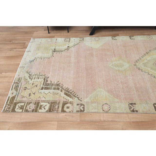 1970s Vintage Handmade Wool Cotton Turkish Beige Runner Rug For Sale - Image 10 of 11
