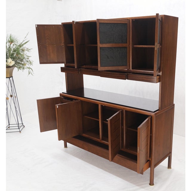 Dunbar Walnut Two Part Sideboard Credenza Breakfront Carved Slate Inserts MINT! For Sale - Image 6 of 18