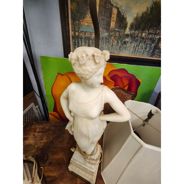 Mid 20th Century Pair of Mid 20th Century Female Figural Marble/Alabaster Carved Table Lamps For Sale - Image 5 of 8