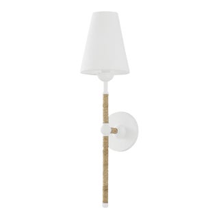 Mitzi Mariana 1-Light Wall Sconce with Rattan Accent, Textured White For Sale