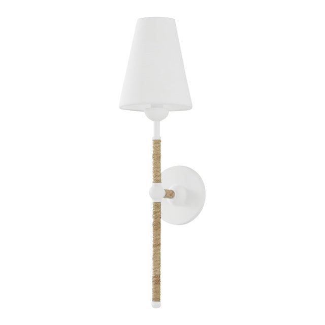 Mitzi Mariana 1-Light Wall Sconce with Rattan Accent, Textured White For Sale