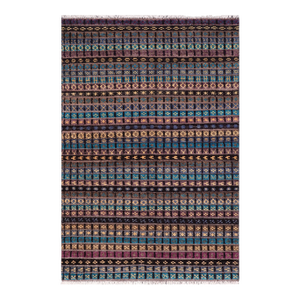 Boho Chic Black/Aqua High Low Wool Rug - 4'6'' X 7'0''