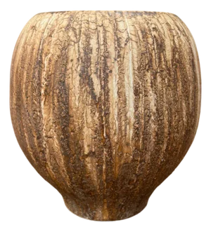 Wide RoundedTextured Two-Tone Cafe Mocha Brown Ceramic Vase