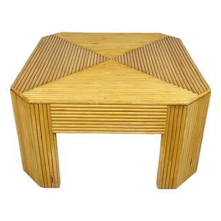 Vintage Split Reed Rattan Square Coffee Table For Sale