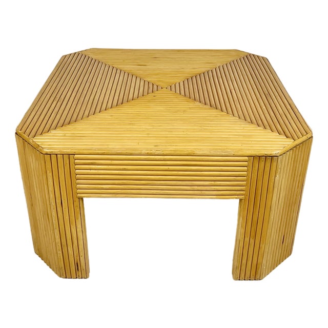 Vintage Split Reed Rattan Square Coffee Table For Sale