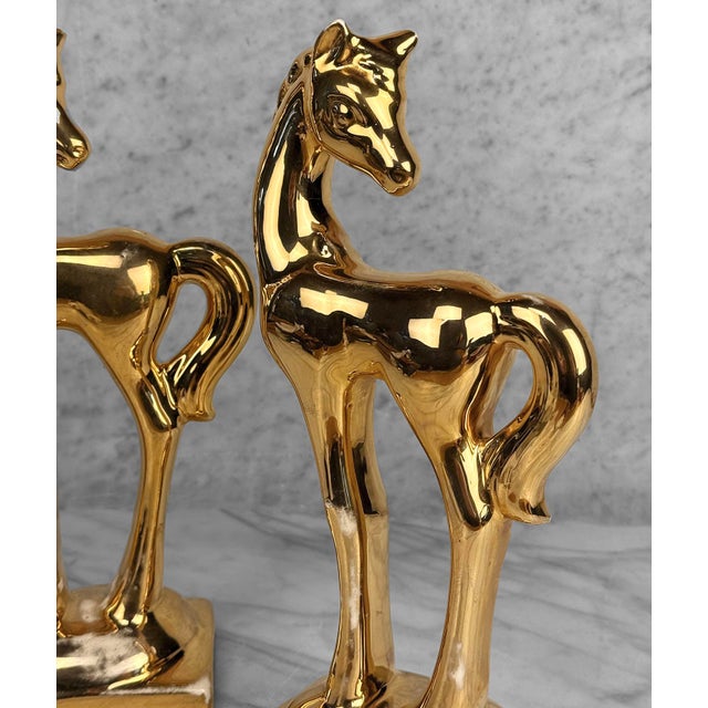 Mid-Century 12" Equestrian Gold Horse Mantle Sculpture - A Pair For Sale - Image 6 of 9