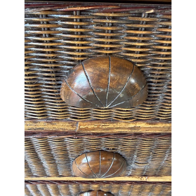 Wood Vintage Coastal Organic Bamboo & Woven Wicker Three-Drawer Nightstand For Sale - Image 7 of 12