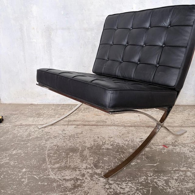 Mid-Century Black Leather & Chrome Barcelona Chair For Sale - Image 10 of 11