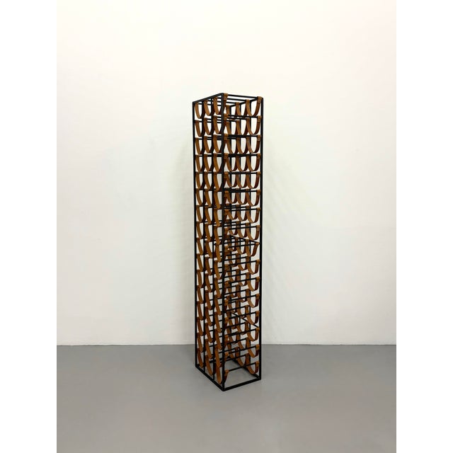 Vintage Metal & Leather Floor Wine Rack in the Style of Arthur Umanoff For Sale - Image 4 of 6