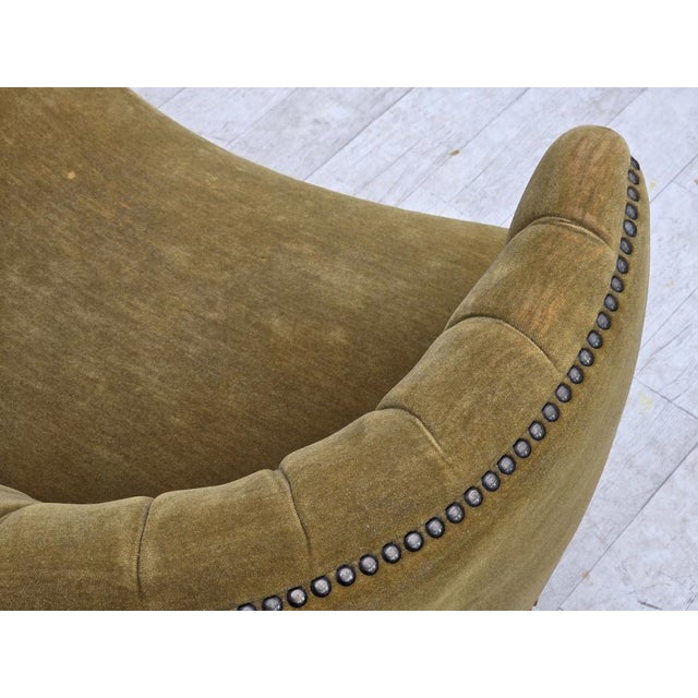 Danish 2-Seater Banana Sofa in Green Furniture Velour, 1970s For Sale - Image 9 of 18