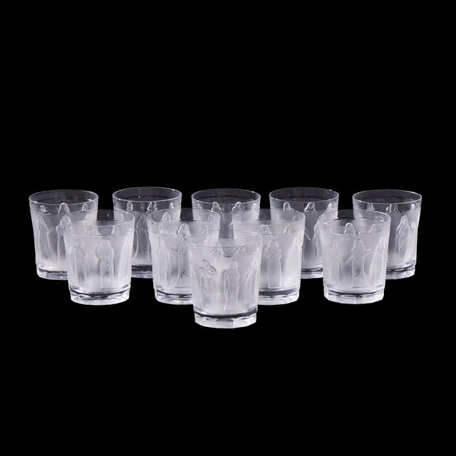 Lalique French Femmes Crystal Whiskey Tumbler Glasses - Set of 10 Each tumbler measures: 3.5 wide x 3.5 deep x 4 inches...