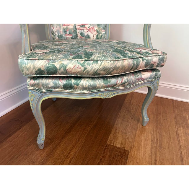 Textile Mid 20th Century Louis XV Style French Bergere Chair With Floral Upholstery For Sale - Image 7 of 12