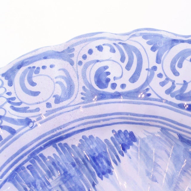 19th Century Antique Portuguese Faience Scalloped “Pie-Crust” Edge Charger For Sale - Image 5 of 8