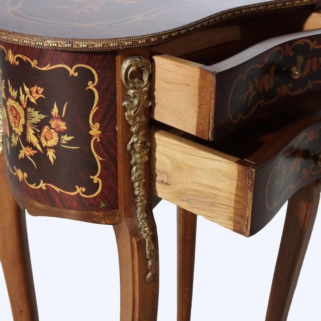 French Rosewood, Ormolu, Marquetry & Inlaid 2 Drawer Kidney Shaped Stand C1920 For Sale - Image 13 of 15