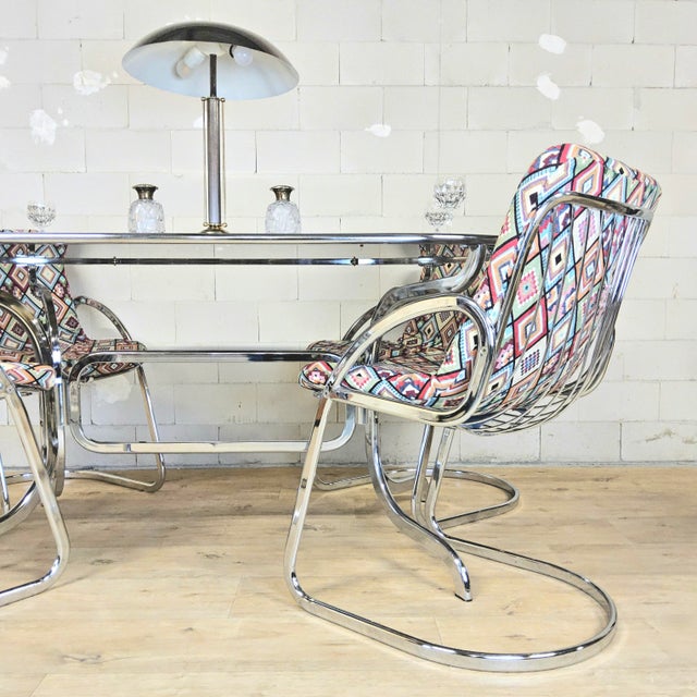 Mid-Century Modern Vintage Italian Chrome and Glass Dining Table and Chairs by Gastone Rinaldi for Rima, 1950s, Set of 5 For Sale - Image 3 of 18