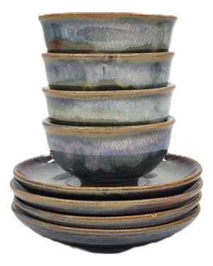 Hand-Painted Vietnamese Ceramic Tea Set for 4 With Dual-Glaze Finish