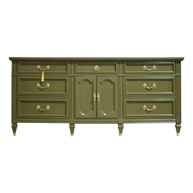 Mid Century French-Inspired Sideboard With Louis XV Brass Hardware by Dixie - Newly Painted For Sale