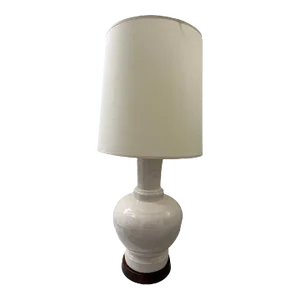 Vintage Mid-Century Modern 1960s Table Lamp Vintage Ceramic Studio Pottery White Glaze Walnut