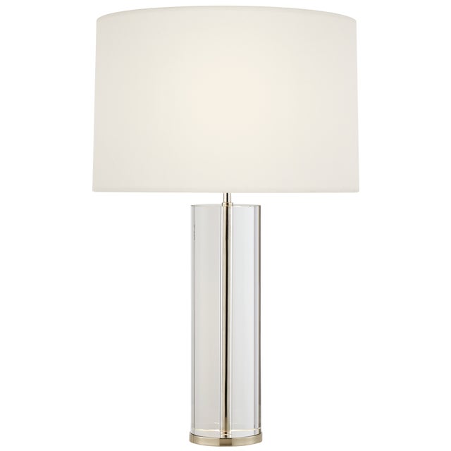 Modern AERIN by Visual Comfort Signature Lineham 29.5" Cordless Table Lamp in Crystal and Polished Nickel with Linen Shade For Sale - Image 3 of 3
