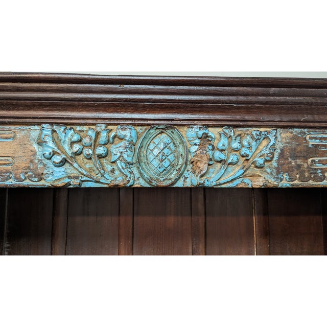 1970s Farmhouse Style Vintage Carved Doors Repurposed 92" Wide Bookcase Armoire For Sale In Houston - Image 6 of 7