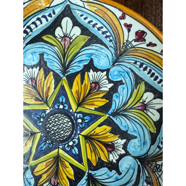 Blue Circa 1990's Ceramic Erincina Hand Painted Wall Plates, Set of Three For Sale - Image 8 of 12