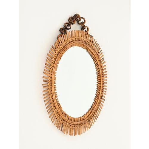 Round Rattan and Bambo Mirror with Chain attributed to Franco Albini, Italy, 1960s For Sale - Image 12 of 13
