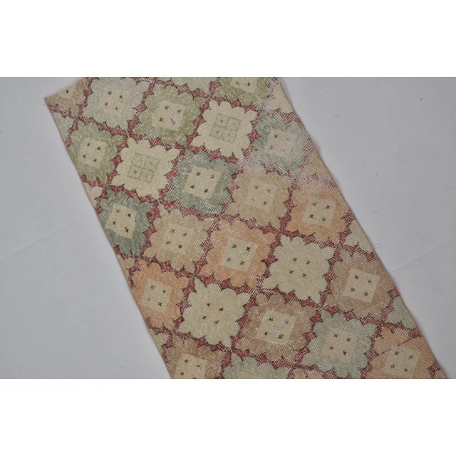 Vintage Turkish Runner, Muted Pastel Diamond Lattice Pattern, Hand-Knotted Wool For Sale - Image 9 of 10