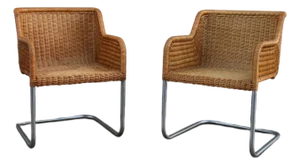 Pair of Vintage Harvey Probber Model D43 Wicker Cantilever Armchairs, 1970s