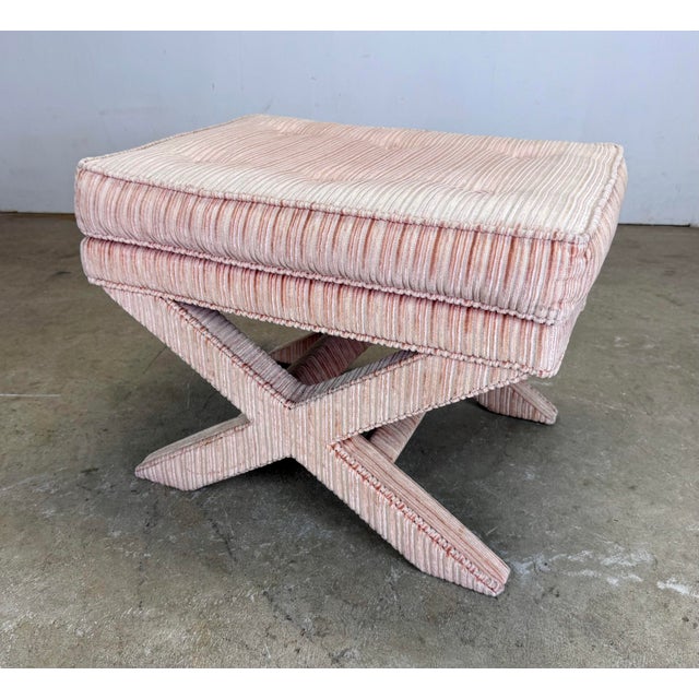Pair of 1970’s Billy Baldwin Style X Base Upholstered Benches / Ottomans / Stools For Sale - Image 11 of 12