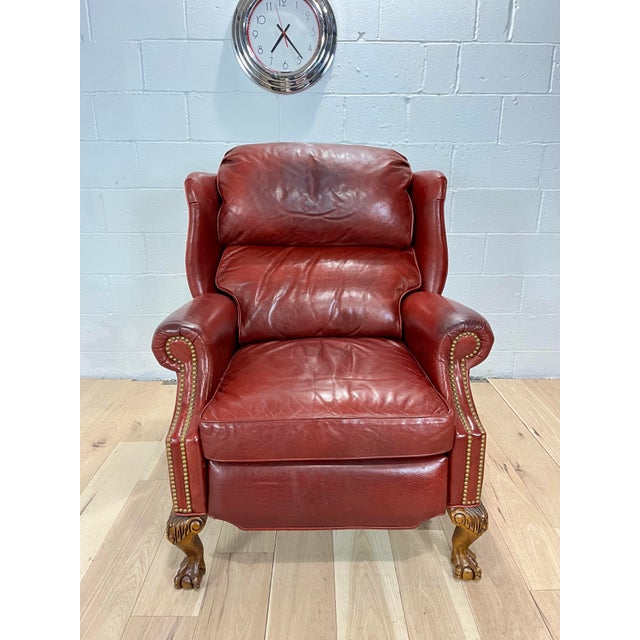 French Napoleon III Style Leather Wingback Recliner Library Armchair For Sale - Image 3 of 12