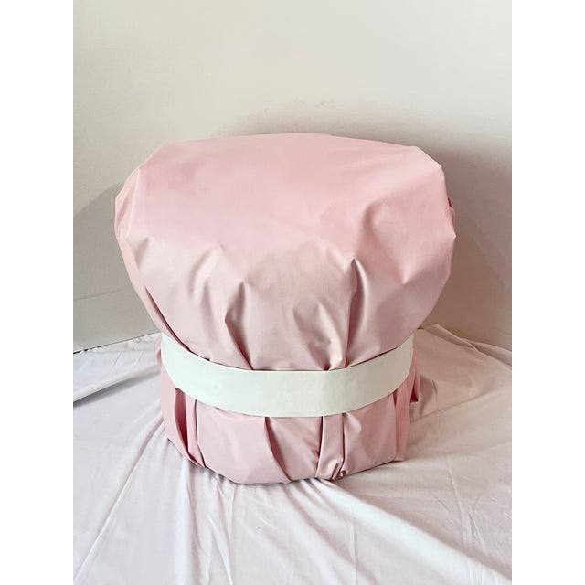 Pink Modern Large Pink Leather Art Deco Pouf Ottoman Silver For Sale - Image 8 of 11