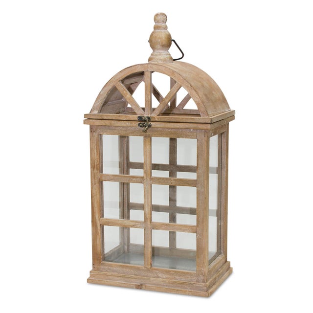 Modern Natural Wooden Lantern with Curved Top (Set of 2) For Sale - Image 3 of 3