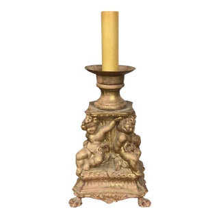 1970s Gilded Cherub Metal Table Lamp For Sale