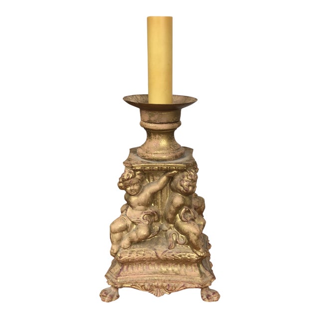 1970s Gilded Cherub Metal Table Lamp For Sale