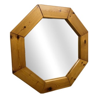 Large Scandinavian Style Octagonal Mirror in Pine, 1980s For Sale