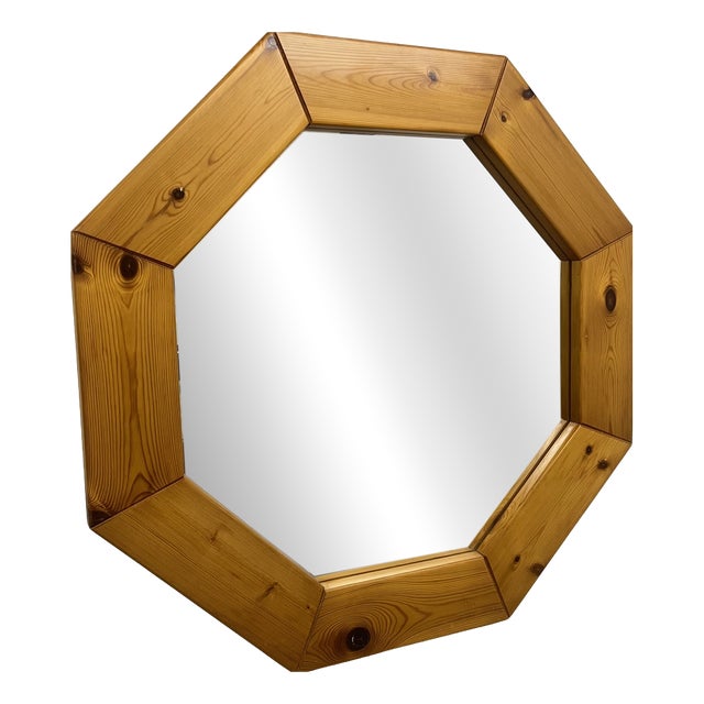 Large Scandinavian Style Octagonal Mirror in Pine, 1980s For Sale