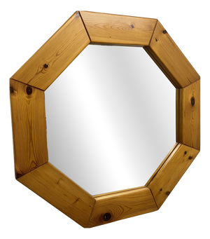Large Scandinavian Style Octagonal Mirror in Pine, 1980s