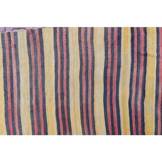 Yellow 1960s Southwestern Striped Hand Knotted Nomadic Kilim Runner Rug For Sale - Image 8 of 13