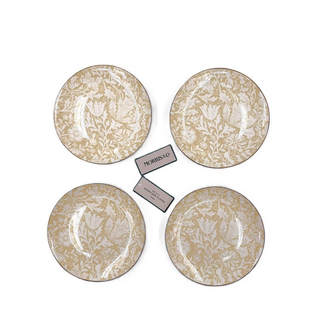 2020s Morris & Co Fine China Dessert Plates With Beautiful Beige Floral Pattern - Set of 4 For Sale - Image 5 of 7