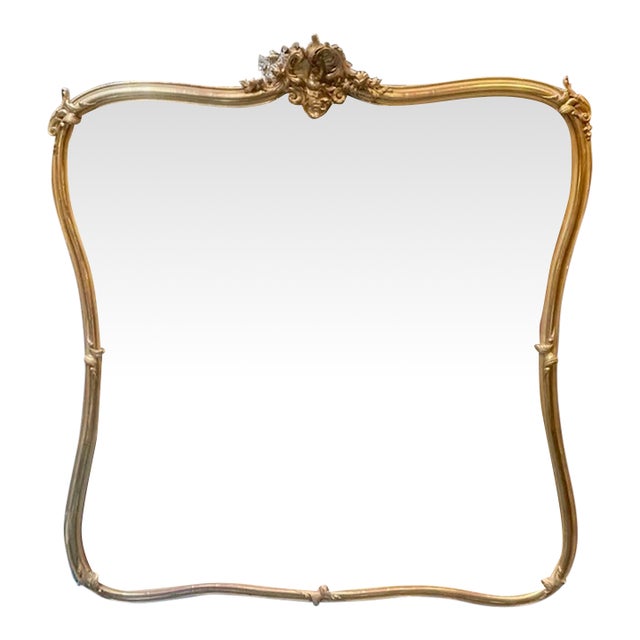 Large 19th C. French Louis XV Giltwood Shaped Mirror For Sale