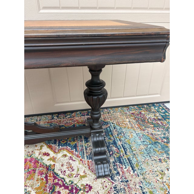 Mid 19th Century Vintage Jacobean Revival Library Table With Inlay on Top For Sale - Image 5 of 12