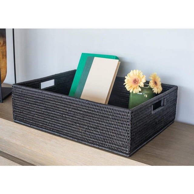 Artifacts Rattan Rectangular Storage Basket in Tudor Black - 20" For Sale - Image 10 of 11