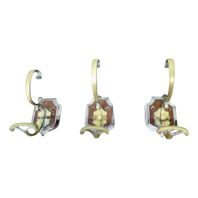 Large French Artisan Brass Coat Hooks, Set of 3 For Sale