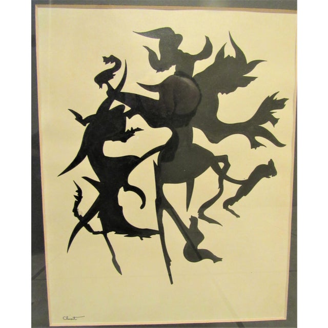 Mid-Century Modern Mid-Century Modern Abstract Original Ink Painting Signed Clint For Sale - Image 3 of 6