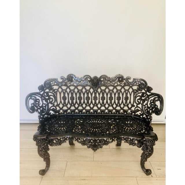 Black Mid 19th Century Victorian Betsy Ross Cast Iron Garden Bench For Sale - Image 8 of 10