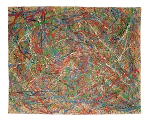 XL "Composition" Abstract Expressionist Mixed-Media Drip Painting in the Style of Jackson Pollock