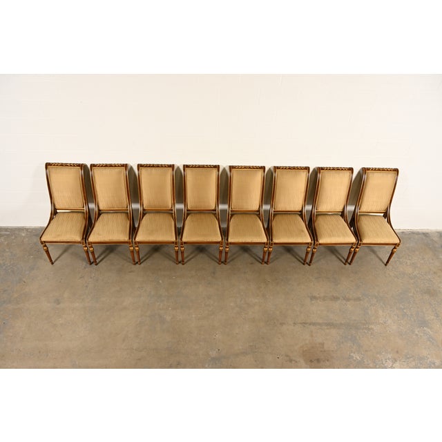 Karges French Regency Louis XVI Carved Walnut and Gold Gilt Dining Chairs | Set of Eight For Sale In South Bend - Image 6 of 14
