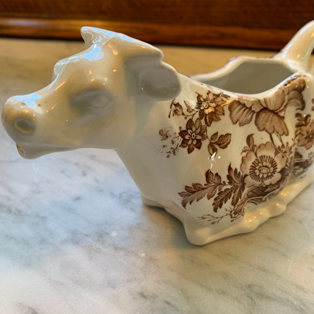 Mid 20th Century Vintage English Ironstone Transferware Cow Creamer For Sale - Image 5 of 10