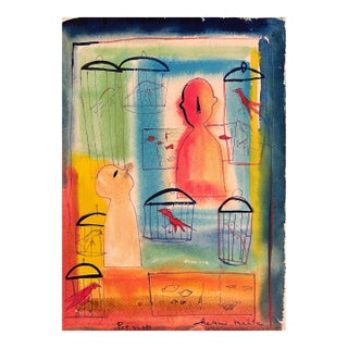 1930s Helen Malta Pet Shop Watercolor For Sale